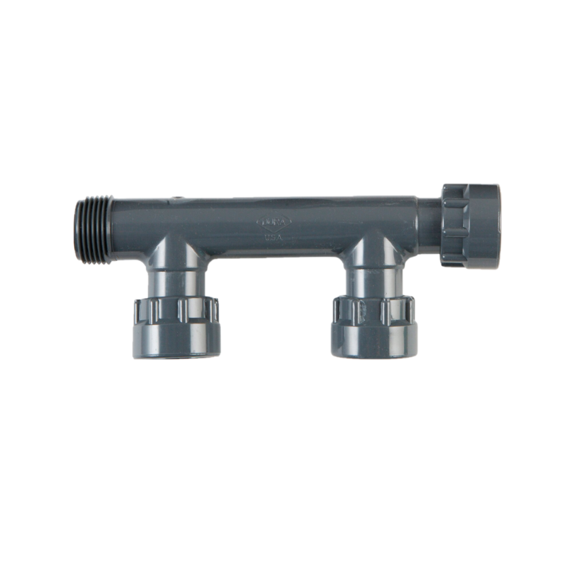 Collettore in PVC bocchettonato da Ø1" a 2 uscite per irrigazione